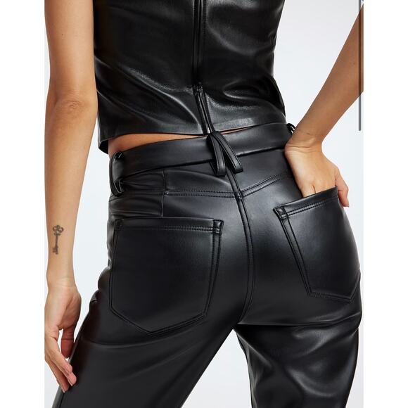Good American Black Better Than Leather Good Icon Straight Leg Womens Pants 10 - Picture 2 of 9